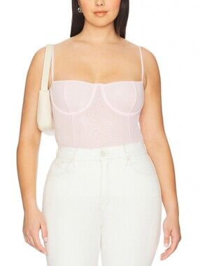 Women’s Blush Pink Mesh Bodysuit  Sheer Bustier Top | Y2K Going Out Night Out Th